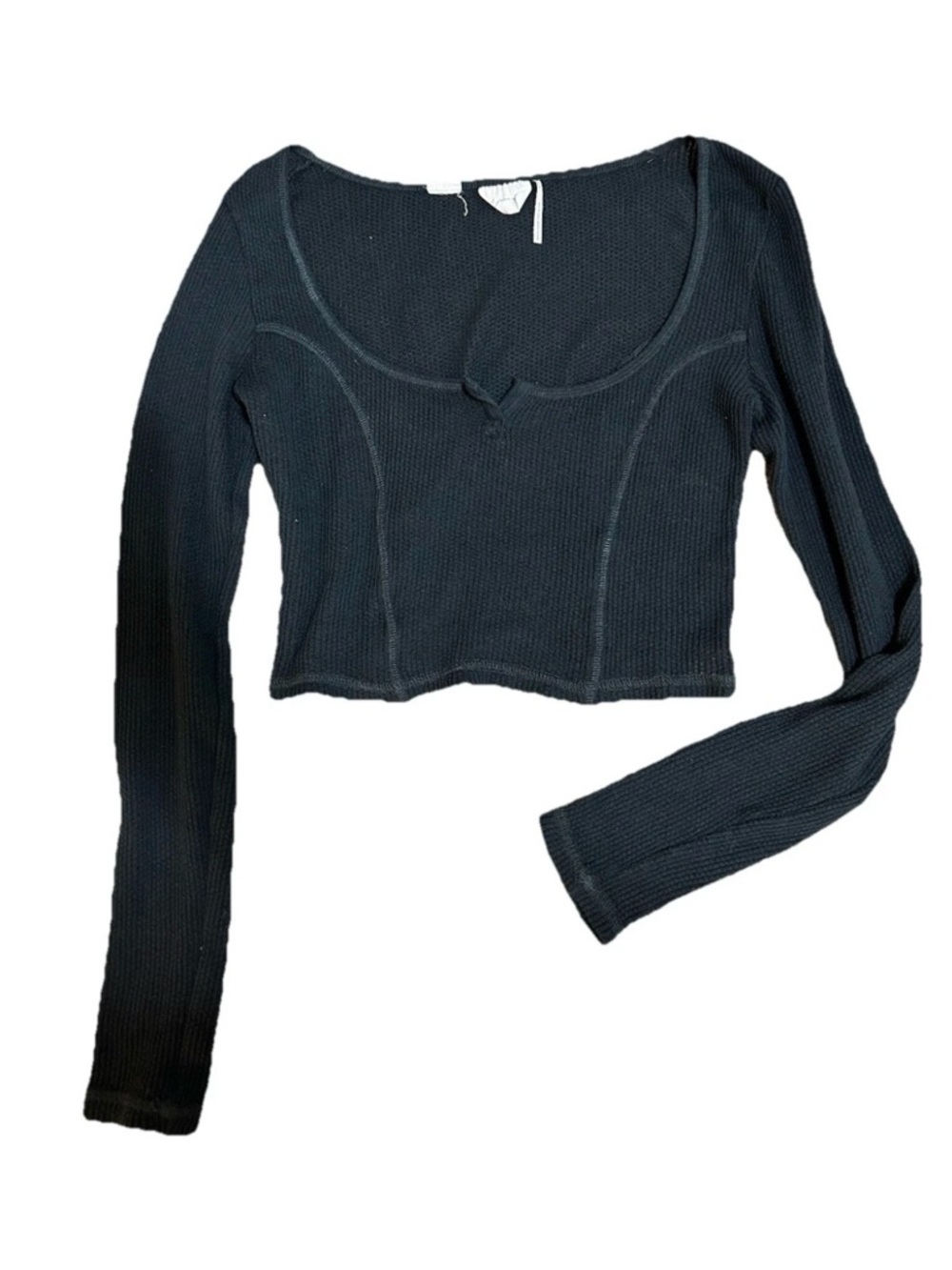 Y2K Black Thermal Crop Out From Under Grunge Baby Tee